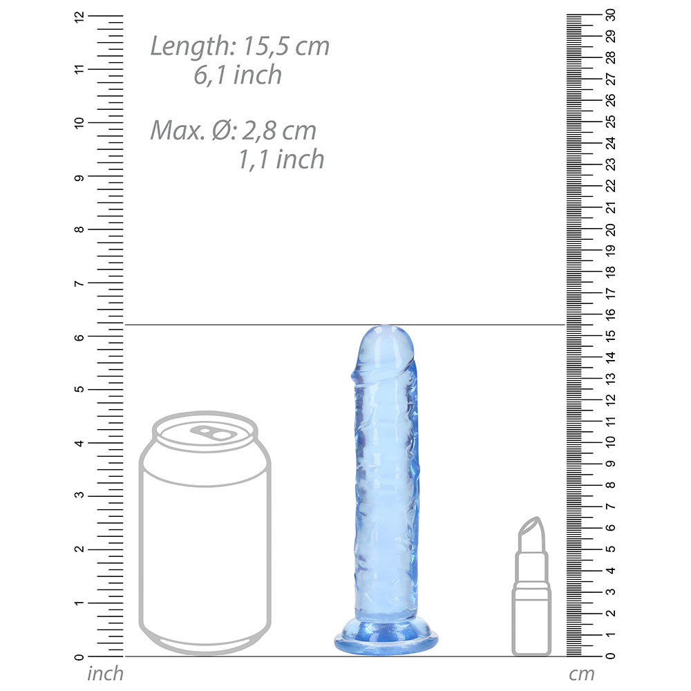 Realrock Crystal Clear Straight 6 In. Dildo Without Balls Blue