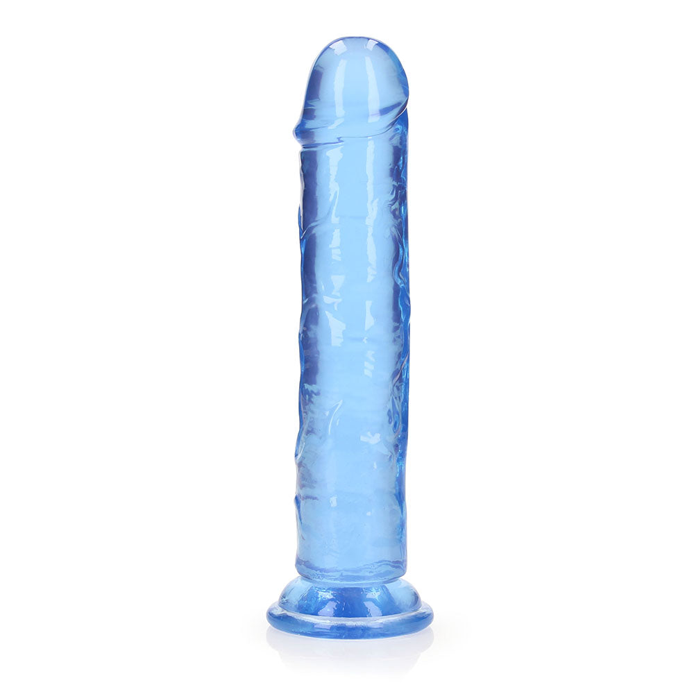 Realrock Crystal Clear Straight 8 In. Dildo Without Balls Blue