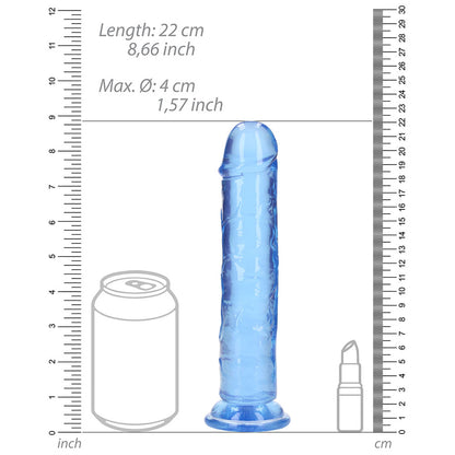 Realrock Crystal Clear Straight 8 In. Dildo Without Balls Blue