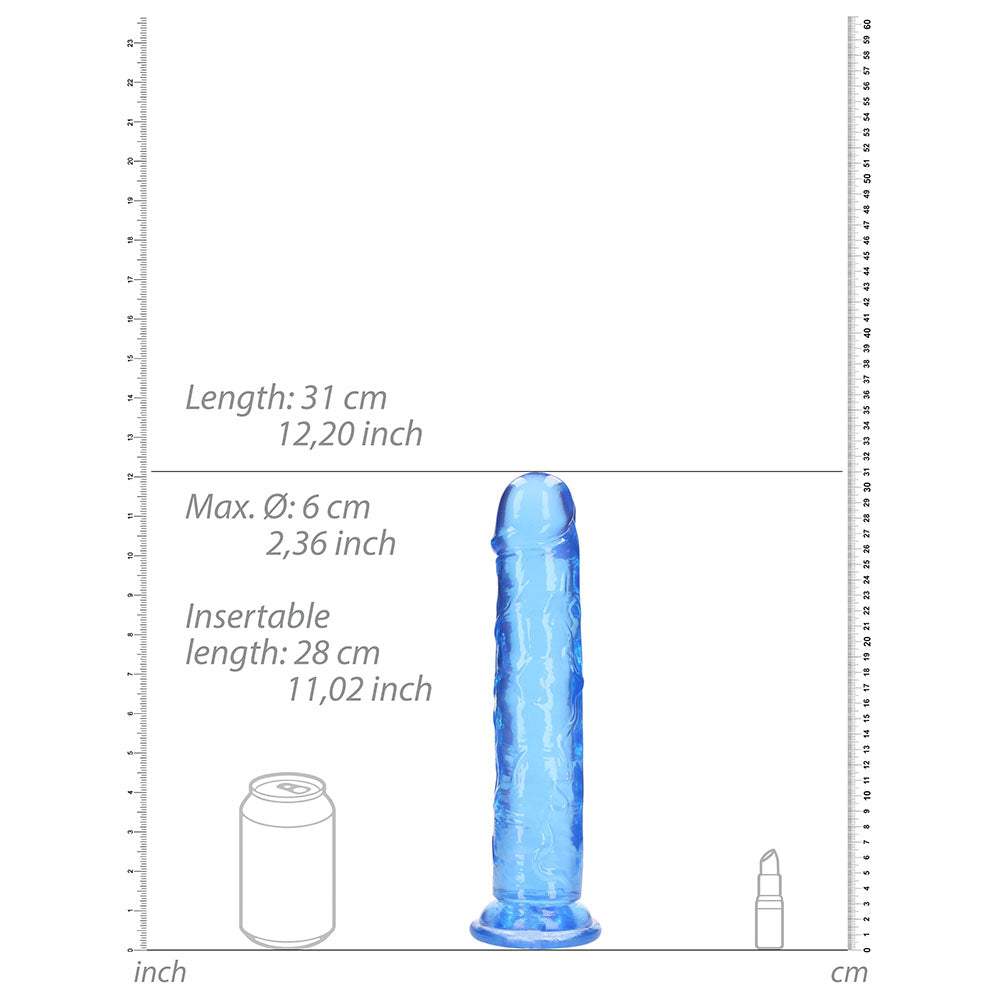 Realrock Crystal Clear Straight 11 In. Dildo Without Balls Blue