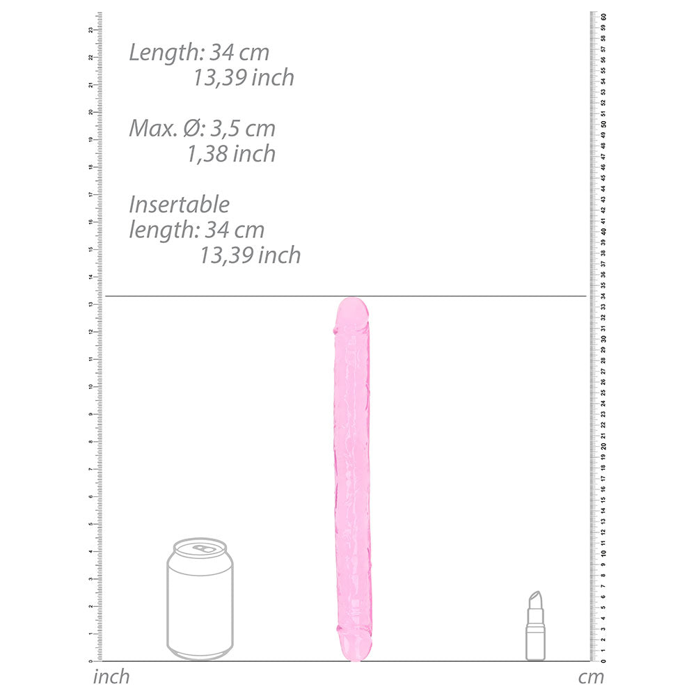 Realrock Crystal Clear Double Dong 13 In. Dual-Ended Dildo Pink