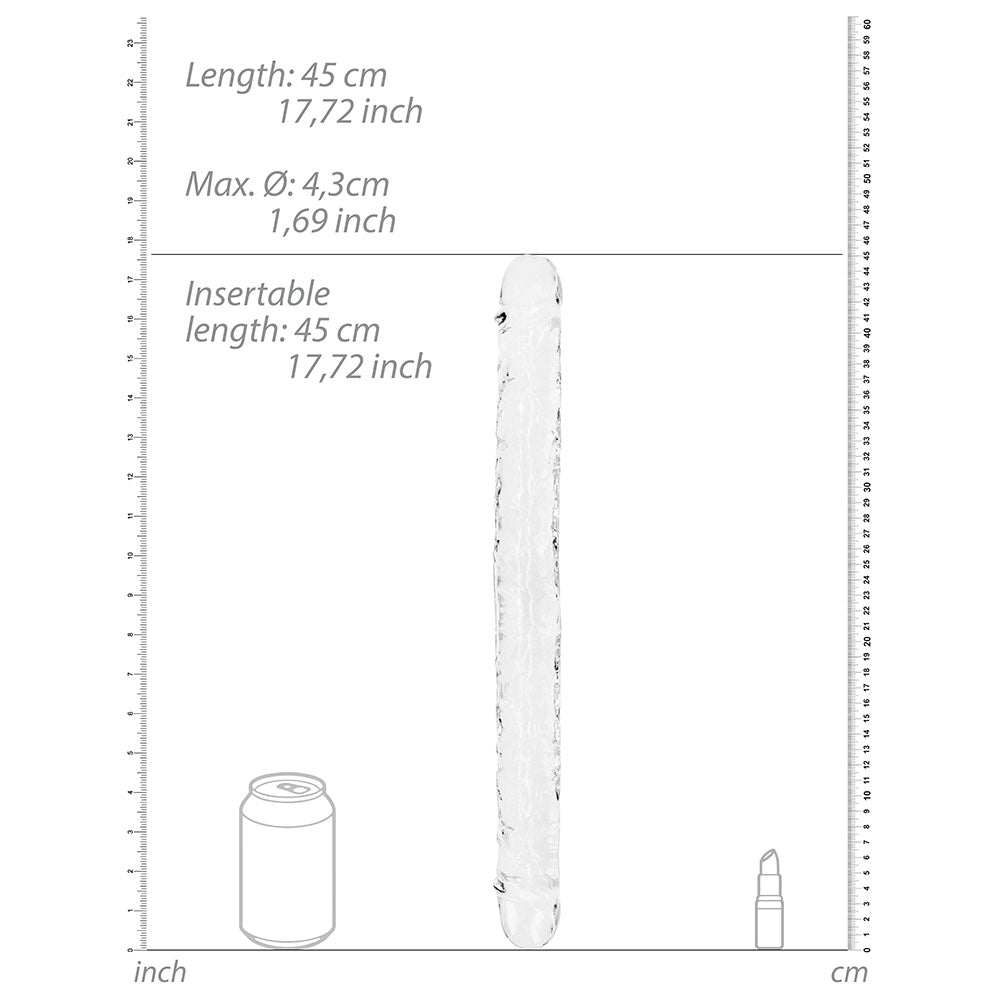 Realrock Crystal Clear Double Dong 18 In. Dual-Ended Dildo Clear