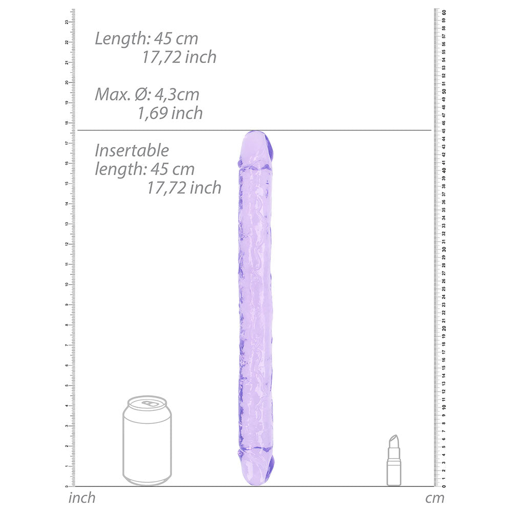 Realrock Crystal Clear Double Dong 18 In. Dual-Ended Dildo Purple