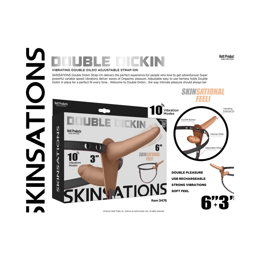 Skinsations Double Dickin Vibrating Dual-Sided Strap-On With Harness Vanilla