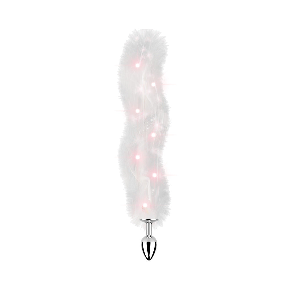 Foxy Tail Light Up Faux Fur Butt Plug With Multicolored Light Pattern White