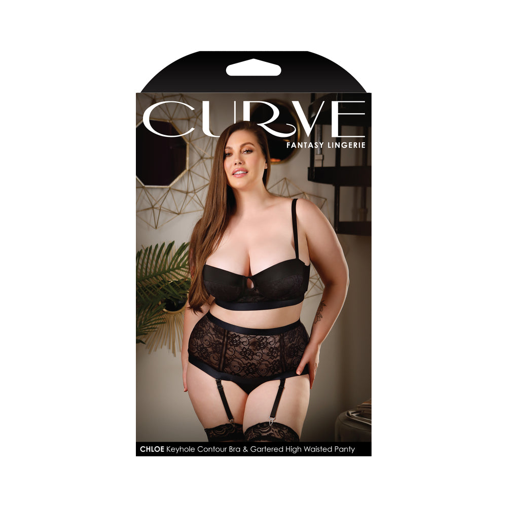 Curve Chloe Keyhole Contour Bra &amp; Gartered High-Waisted Panty Black