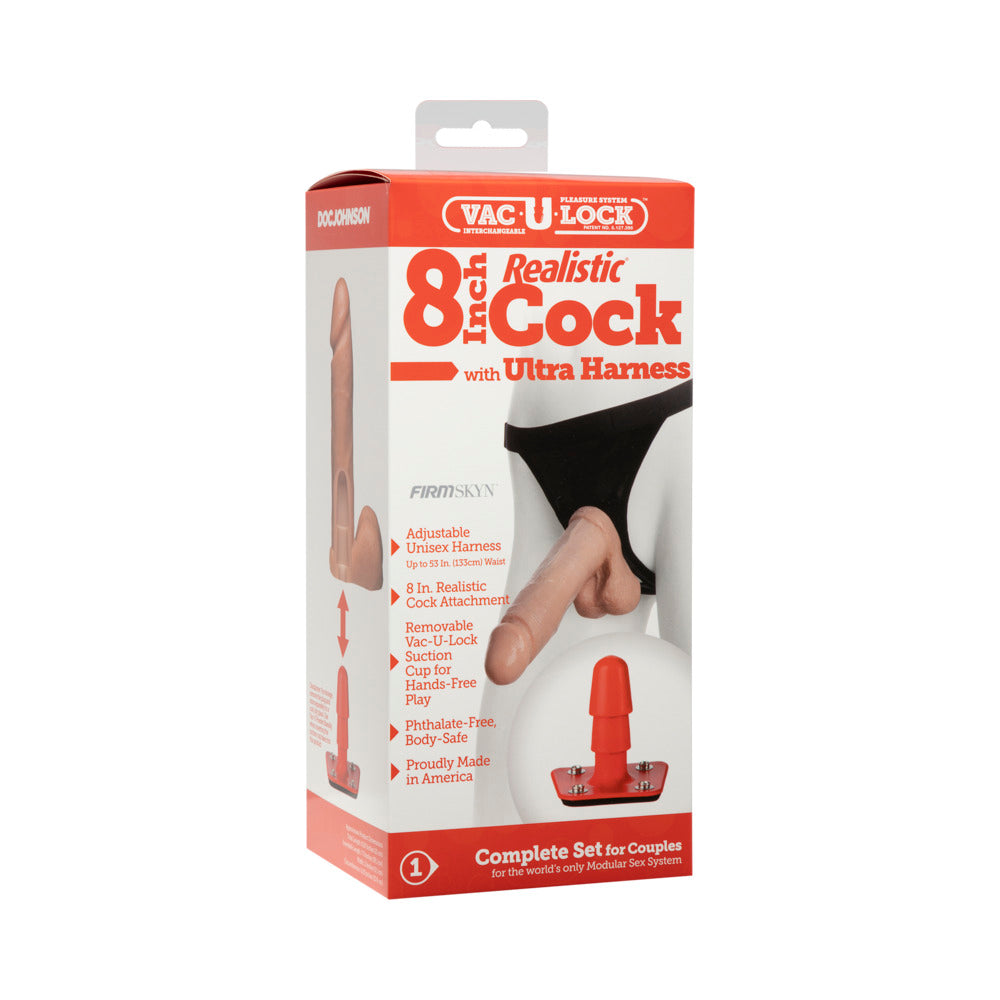 Vac-U-Lock Set 8&quot; Realistic Cock With Ultra Harness