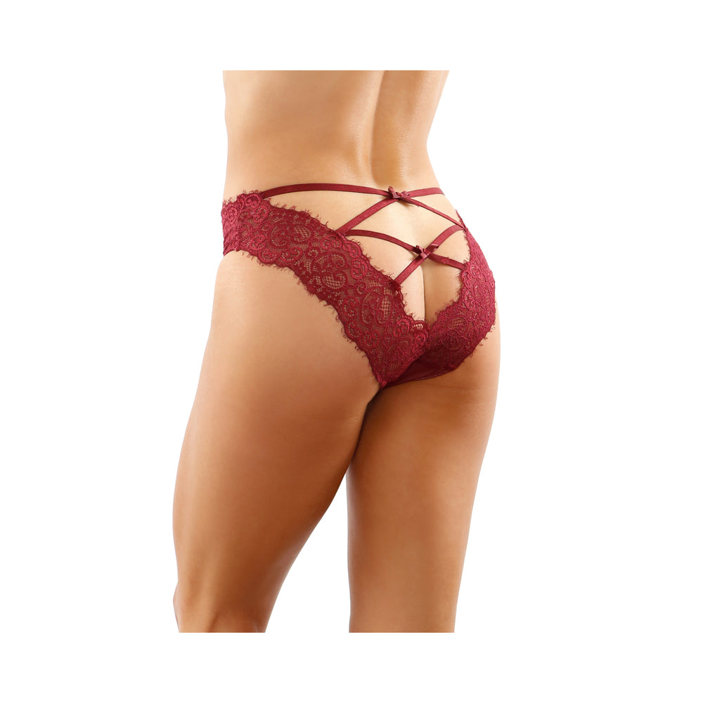 Ivy Lace Bikini Panty With Lattice Cut-Out Back Garnet S/M