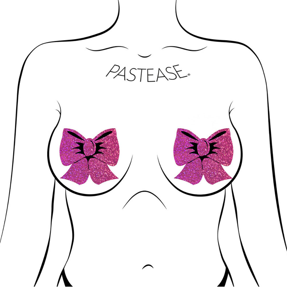 Pastease Bow: Hot Pink Glitter Bows Nipple Pasties