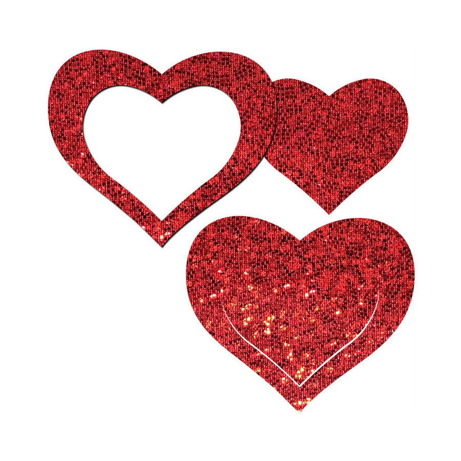 Pastease Glitter Peek A Boob Hearts Pasties Red