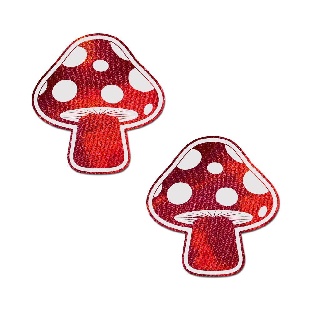 Pastease Mushroom: Shiny Red &amp; White Glow-In-The-Dark Shroom Nipple Pasties