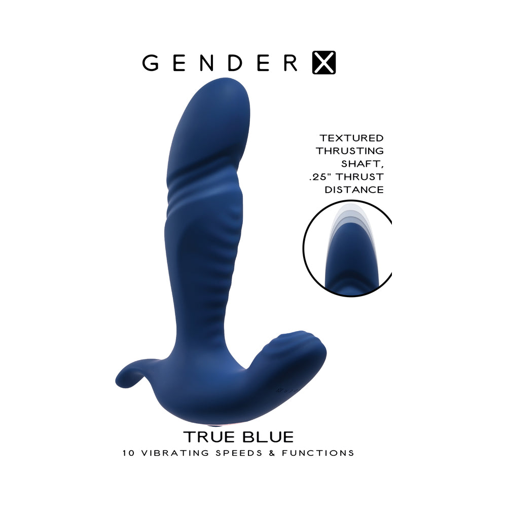 Gender X True Blue Rechargeable Thrusting Silicone Vibrator Blue