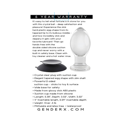 Gender X Crystal Ball Suction Cup Anal Plug Clear