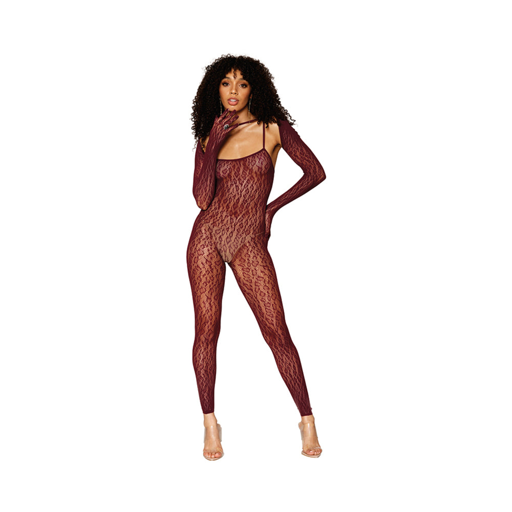 Dreamgirl Animal Print Bodystocking Burgandy O/S