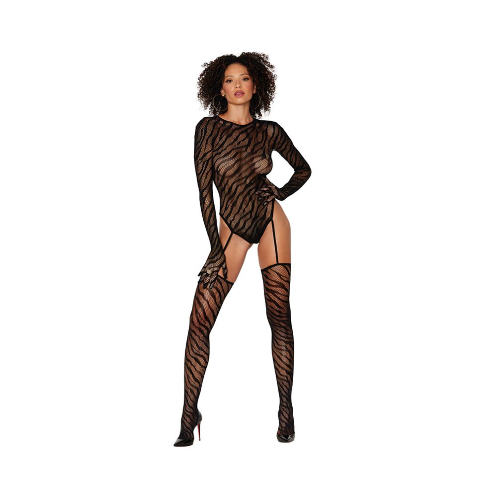 Dreamgirl Animal Glove Teddy Bodystocking Black O/S