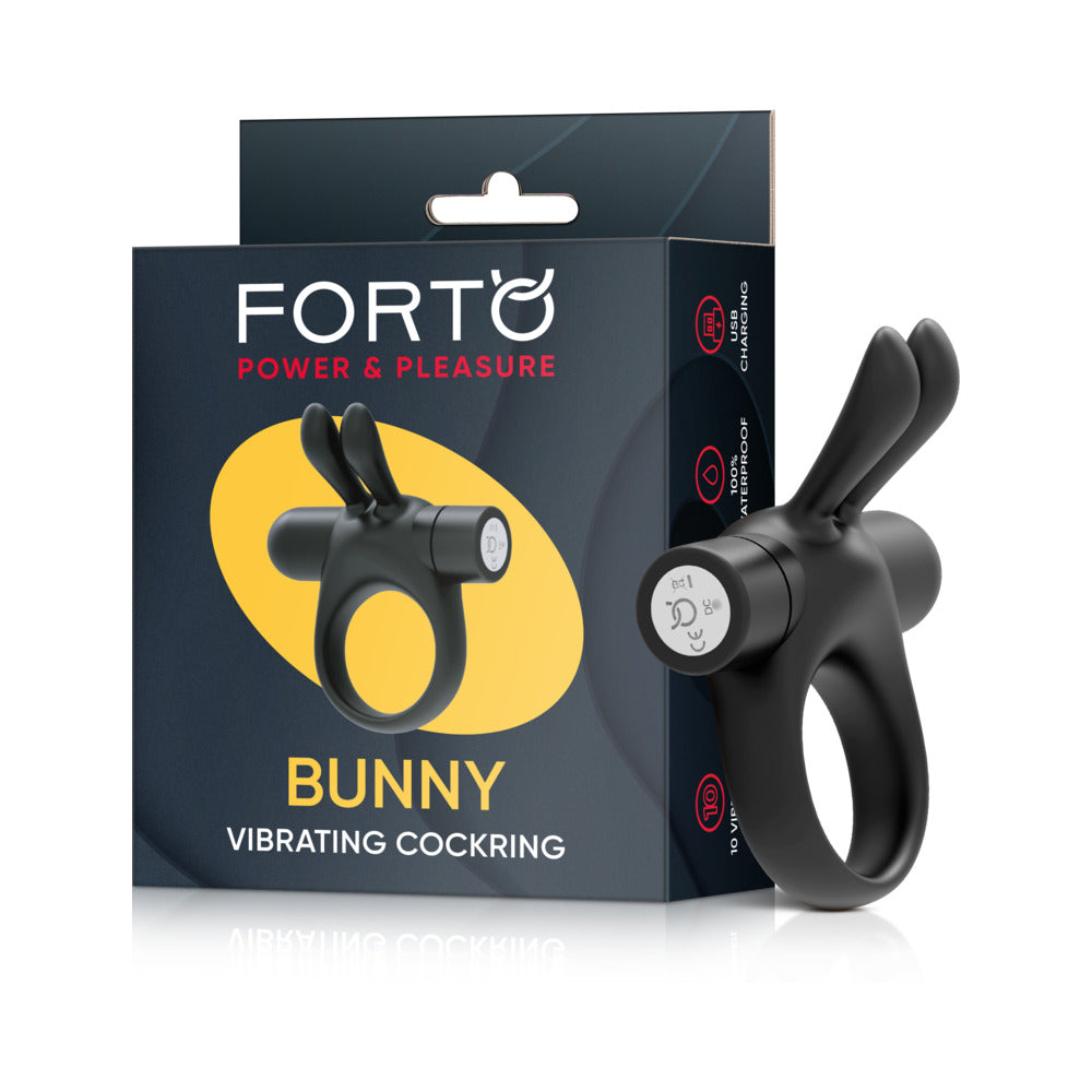 Forto Bunny Vibrating Cockring Black