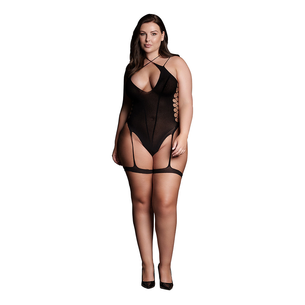 Shots Le Desir Shade Metis Xvi Bodysuit With Garters &amp; Crossed Neckline Black Queen Size