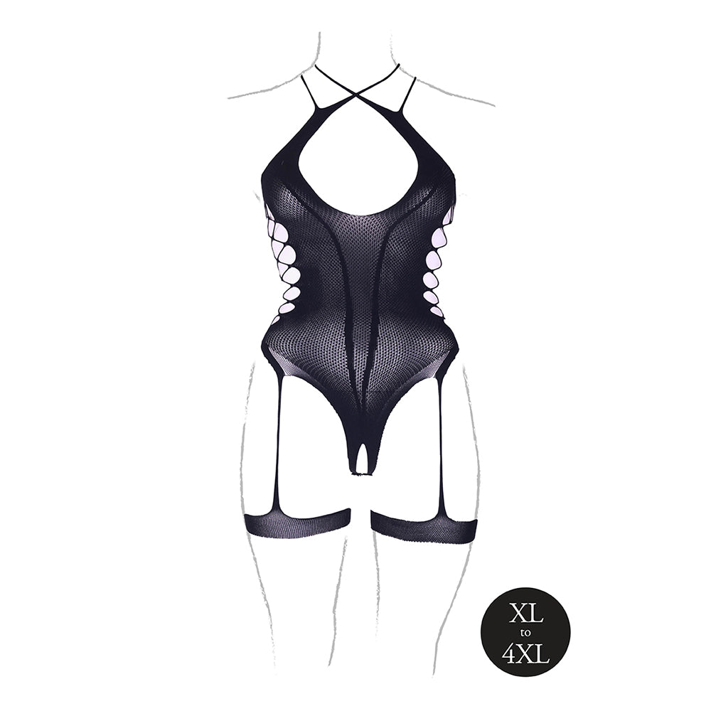 Shots Le Desir Shade Metis Xvi Bodysuit With Garters &amp; Crossed Neckline Black Queen Size