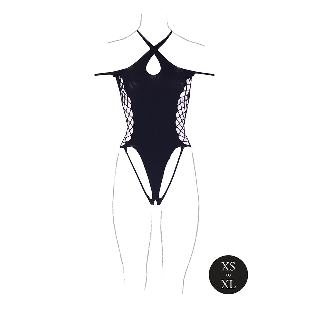 Shots Le Desir Shade Leda Xiii Bodysuit With Crossed Neckline &amp; Off-Shoulder Straps Black O/S