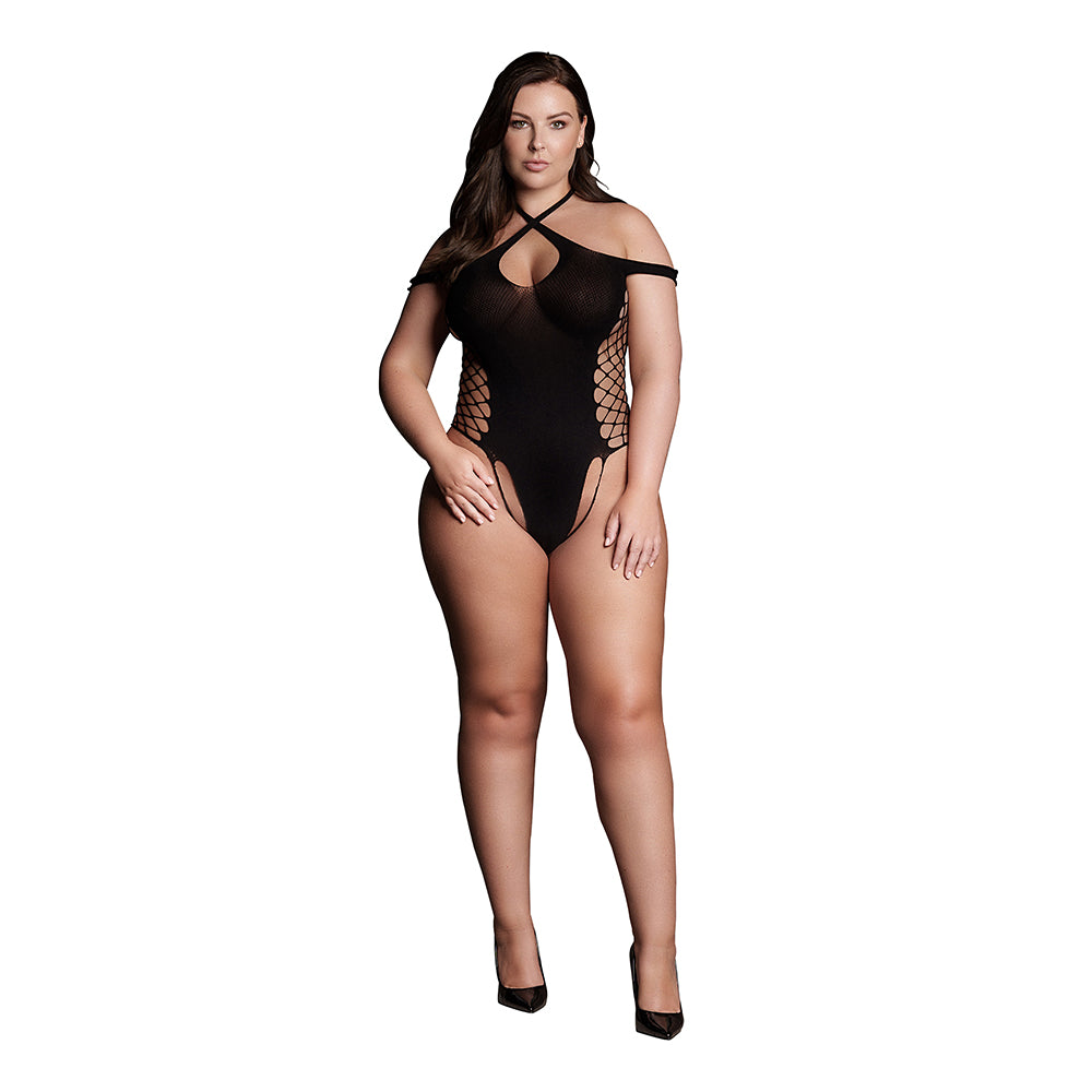 Shots Le Desir Shade Leda Xiii Bodysuit With Crossed Neckline &amp; Off-Shoulder Straps Black Queen Size