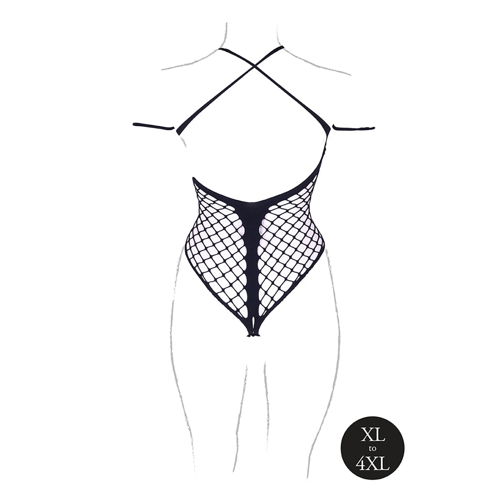 Shots Le Desir Shade Leda Xiii Bodysuit With Crossed Neckline &amp; Off-Shoulder Straps Black Queen Size