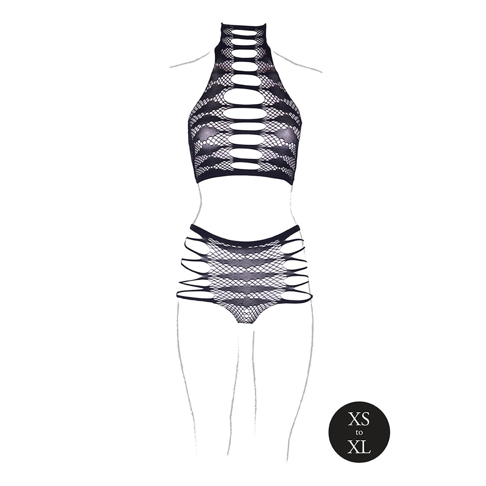 Shots Le Desir Shade Carpo Xlvi 2-Piece With Turtleneck, Crop Top &amp; Panty Black O/S