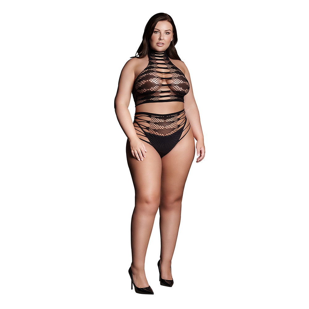 Shots Le Desir Shade Carpo Xlvi 2-Piece With Turtleneck, Crop Top &amp; Panty Black Queen Size