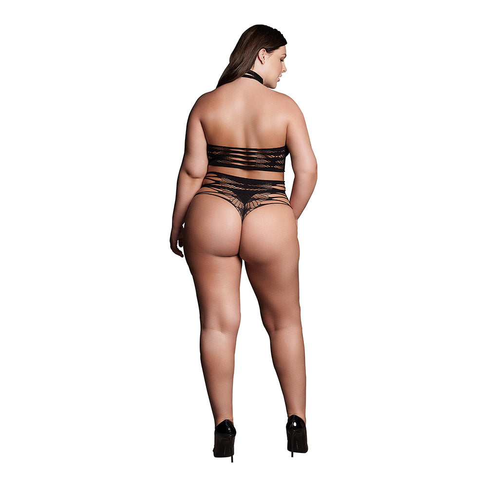 Shots Le Desir Shade Carpo Xlvi 2-Piece With Turtleneck, Crop Top &amp; Panty Black Queen Size