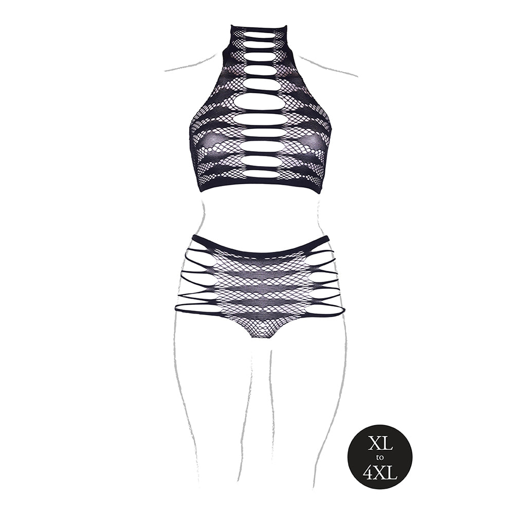 Shots Le Desir Shade Carpo Xlvi 2-Piece With Turtleneck, Crop Top &amp; Panty Black Queen Size