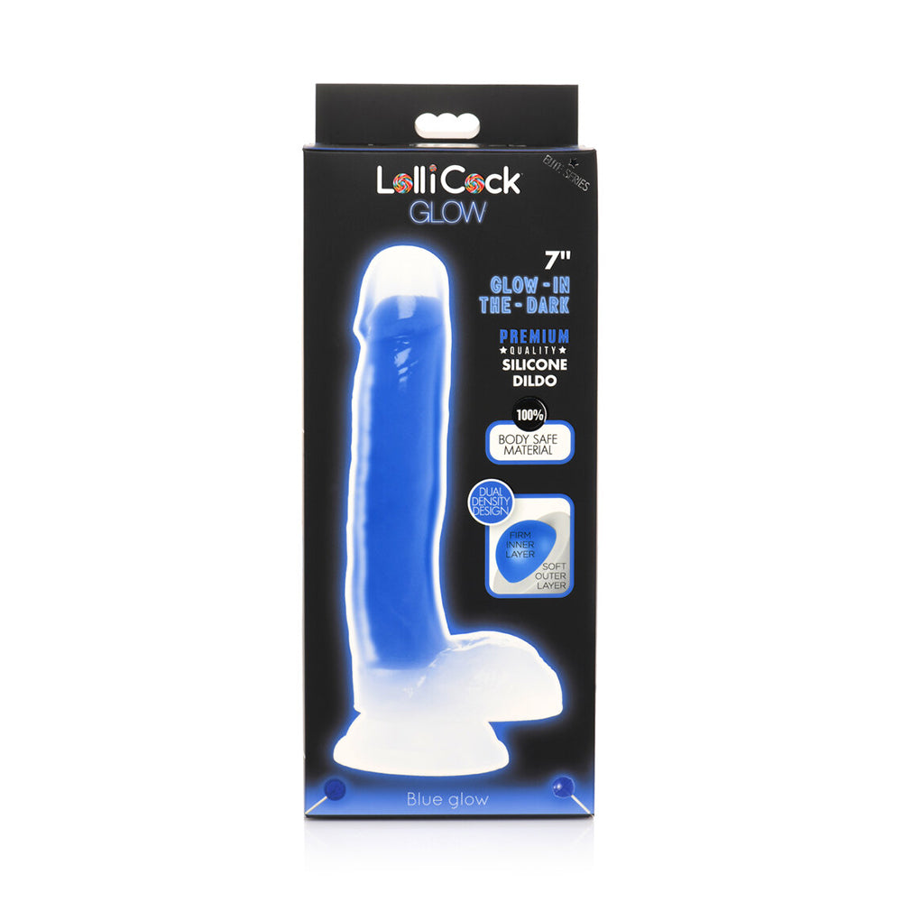 Lollicock Glow-In-The-Dark 7 In. Silicone Dildo With Balls Blue