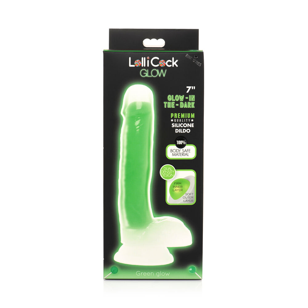 Lollicock Glow-In-The-Dark 7 In. Silicone Dildo With Balls Green