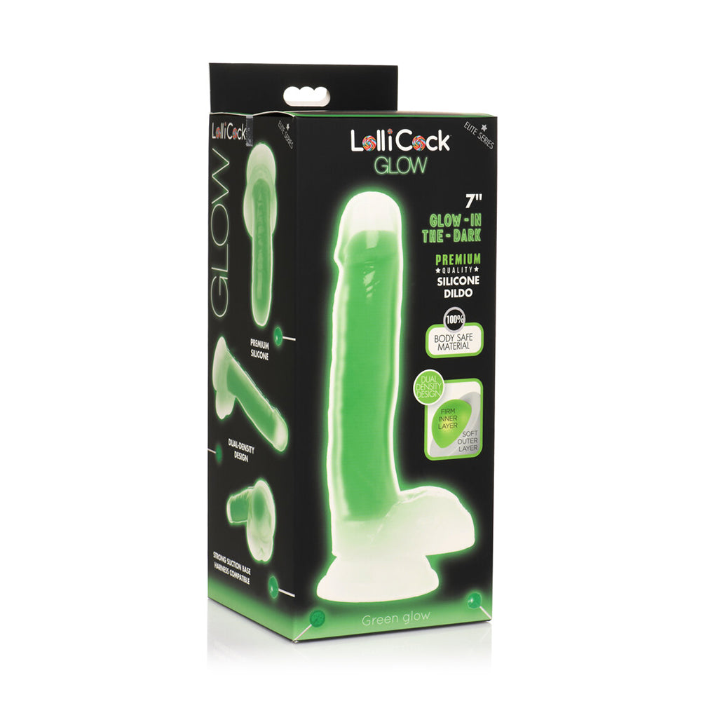 Lollicock Glow-In-The-Dark 7 In. Silicone Dildo With Balls Green