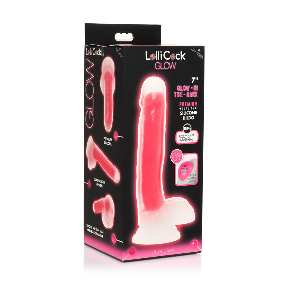 Lollicock Glow-In-The-Dark 7 In. Silicone Dildo With Balls Pink