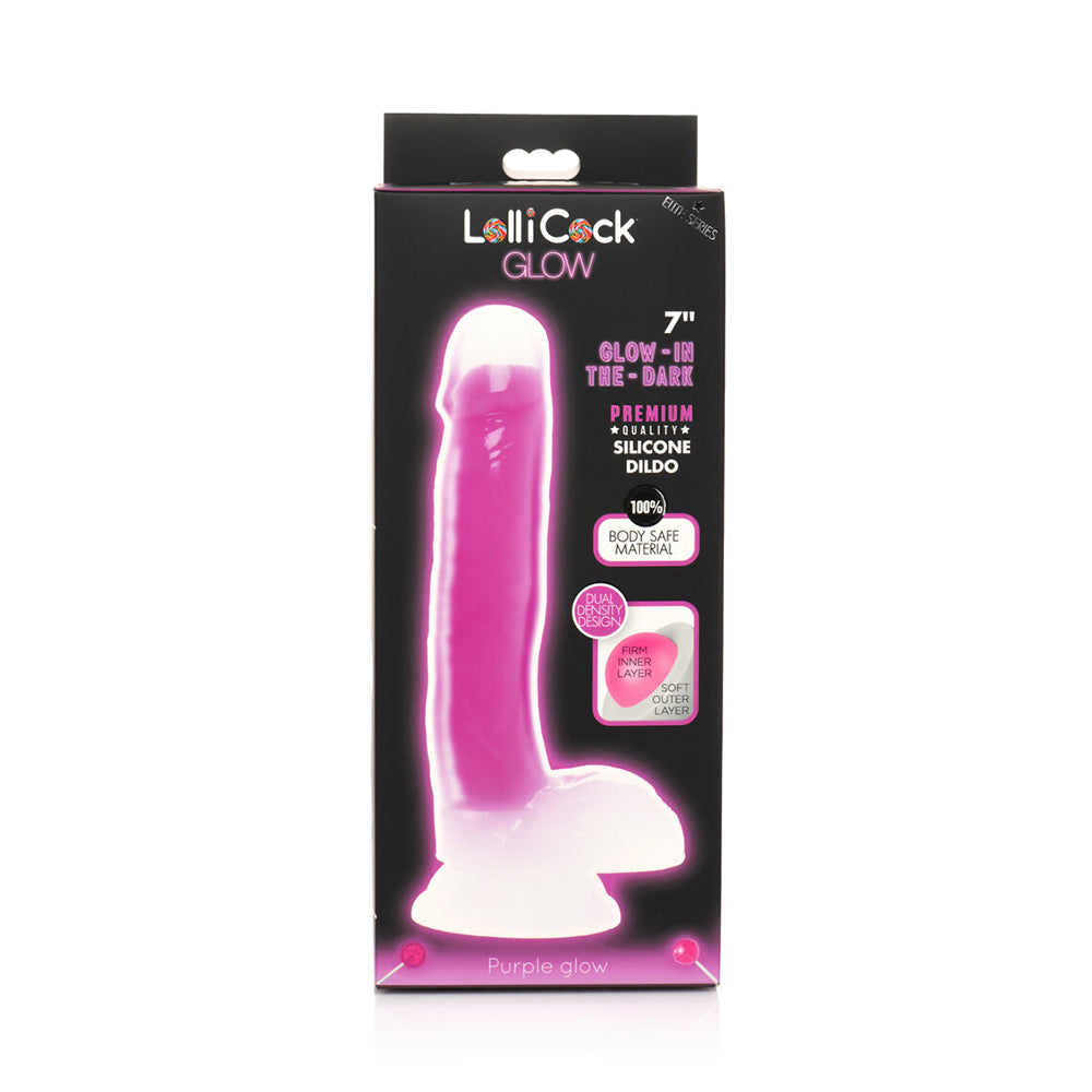 Lollicock Glow-In-The-Dark 7 In. Silicone Dildo With Balls Purple