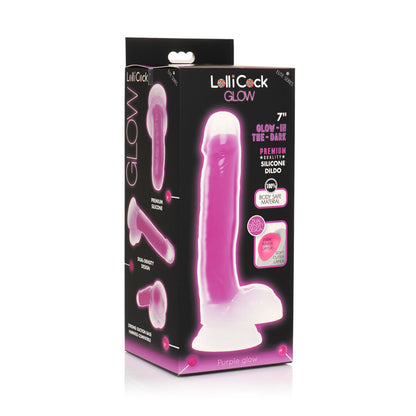 Lollicock Glow-In-The-Dark 7 In. Silicone Dildo With Balls Purple