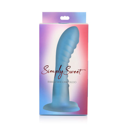 Simply Sweet Ribbed 7 In. Silicone Dildo Blue