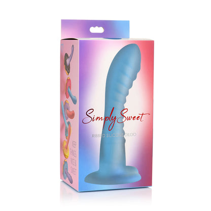 Simply Sweet Ribbed 7 In. Silicone Dildo Blue