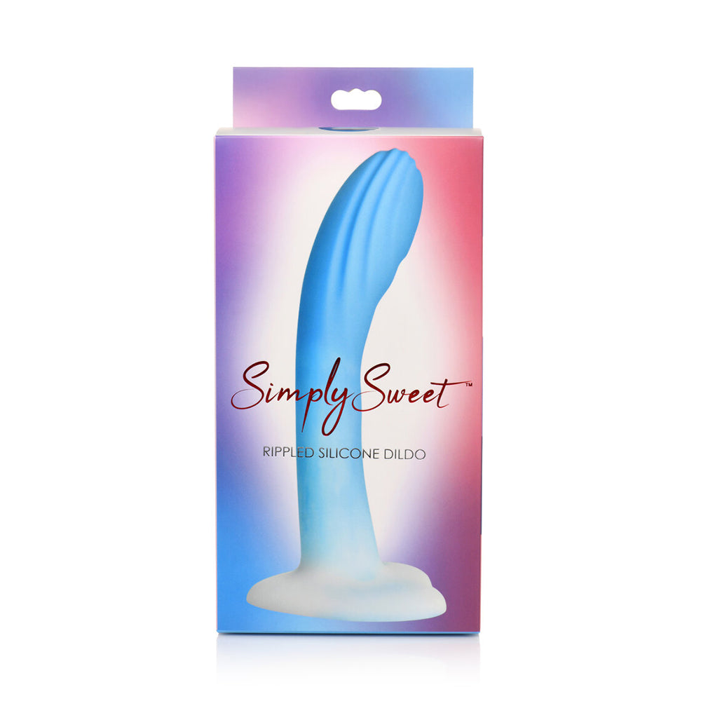 Simply Sweet Rippled 7 In. Silicone Dildo Blue/White