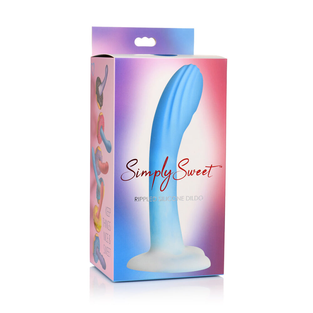 Simply Sweet Rippled 7 In. Silicone Dildo Blue/White