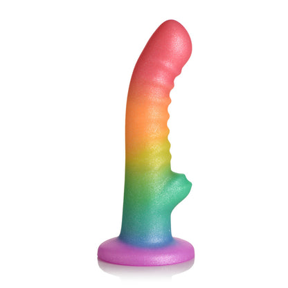 Simply Sweet Ribbed 6.5 In. Silicone Dildo Rainbow