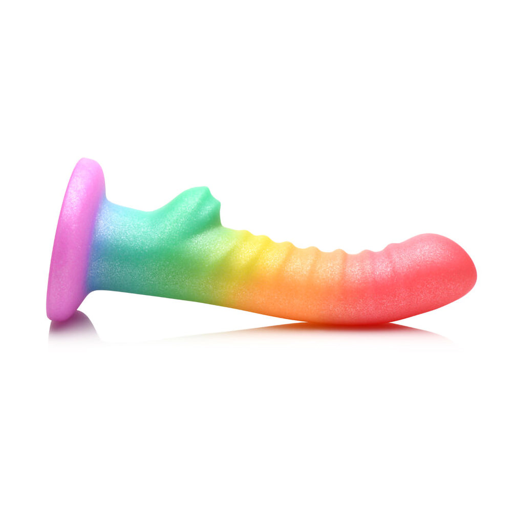 Simply Sweet Ribbed 6.5 In. Silicone Dildo Rainbow