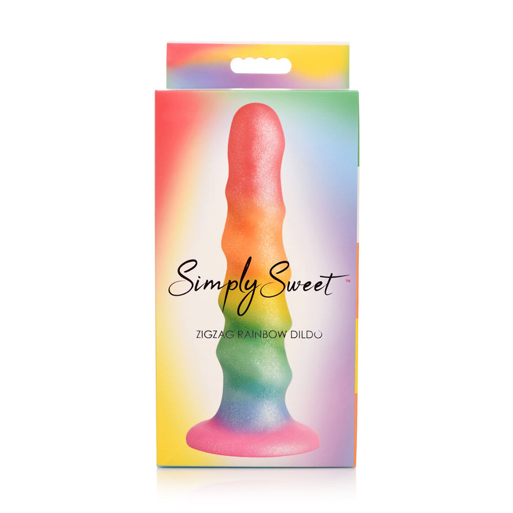 Simply Sweet Zigzag 6.5 In. Silicone Dildo Rainbow