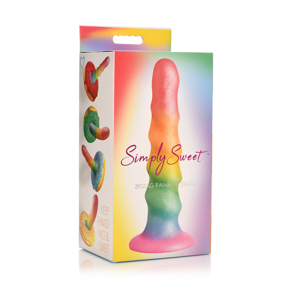 Simply Sweet Zigzag 6.5 In. Silicone Dildo Rainbow