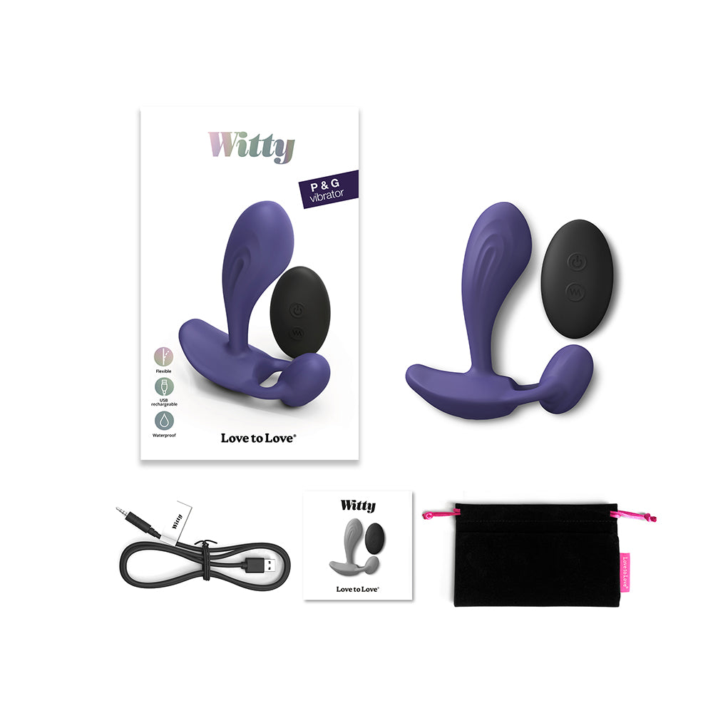 Love To Love Witty Rechargeable Remote-Controlled Silicone P &amp; G Vibrator Midnight Indigo