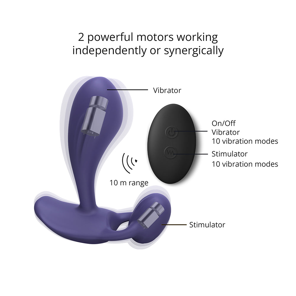 Love To Love Witty Rechargeable Remote-Controlled Silicone P &amp; G Vibrator Midnight Indigo