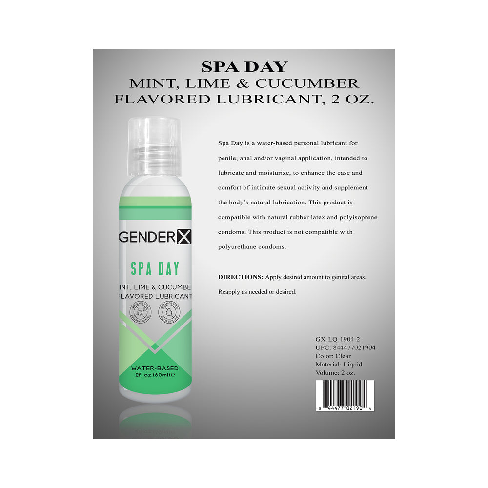 Gender X Spa Day Mint, Lime &amp; Cucumber Flavored Water-Based Lubricant 2 Oz.