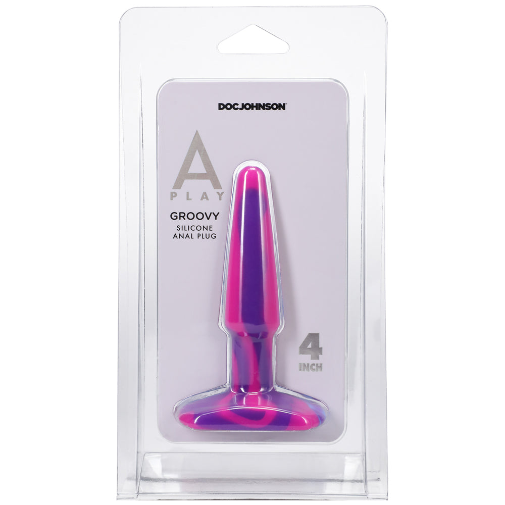 A-Play Groovy Silicone Anal Plug 4 In. Multi-Colored, Pink