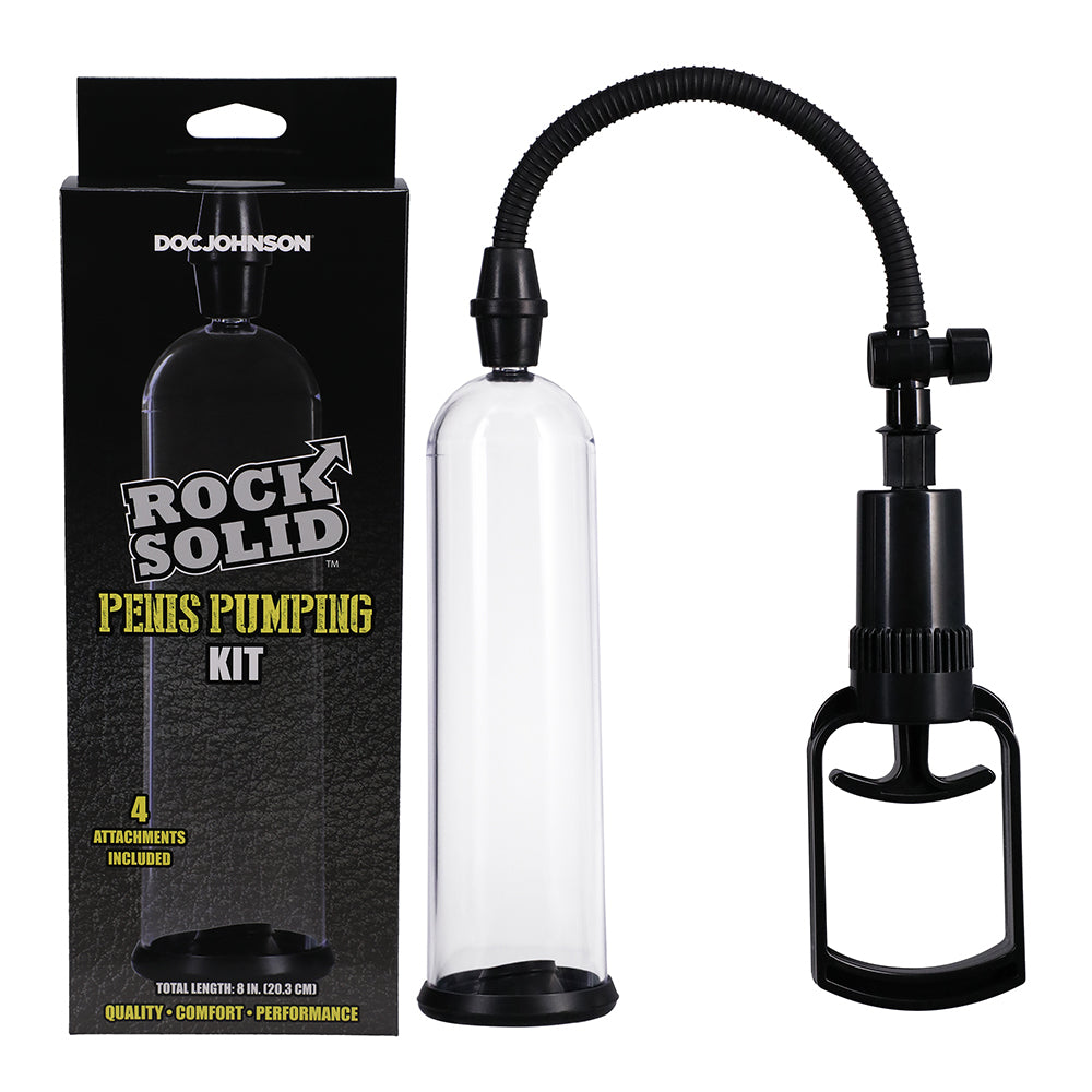 Rock Solid Penis Pumping Kit With 4 Attachments Black/Clear