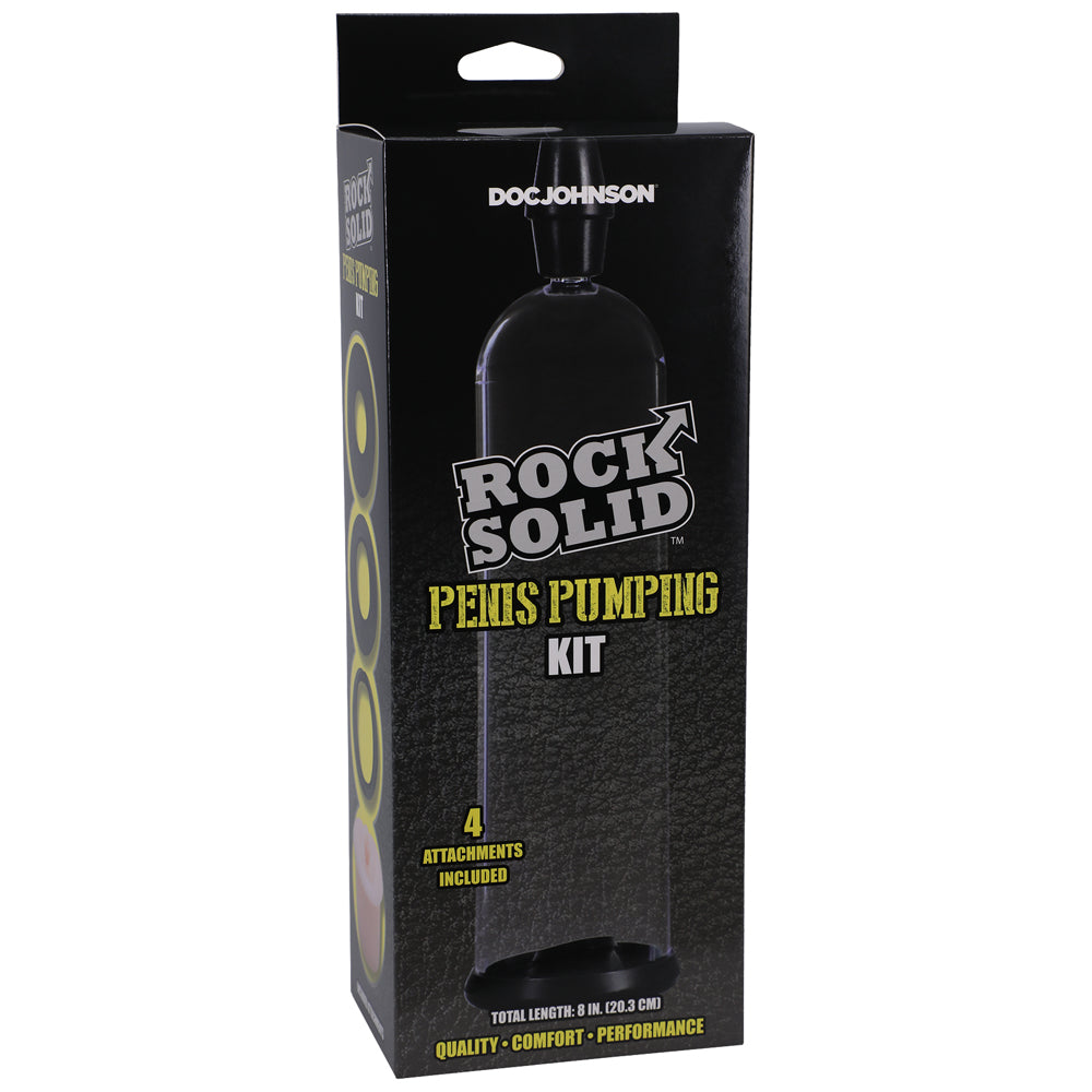 Rock Solid Penis Pumping Kit With 4 Attachments Black/Clear