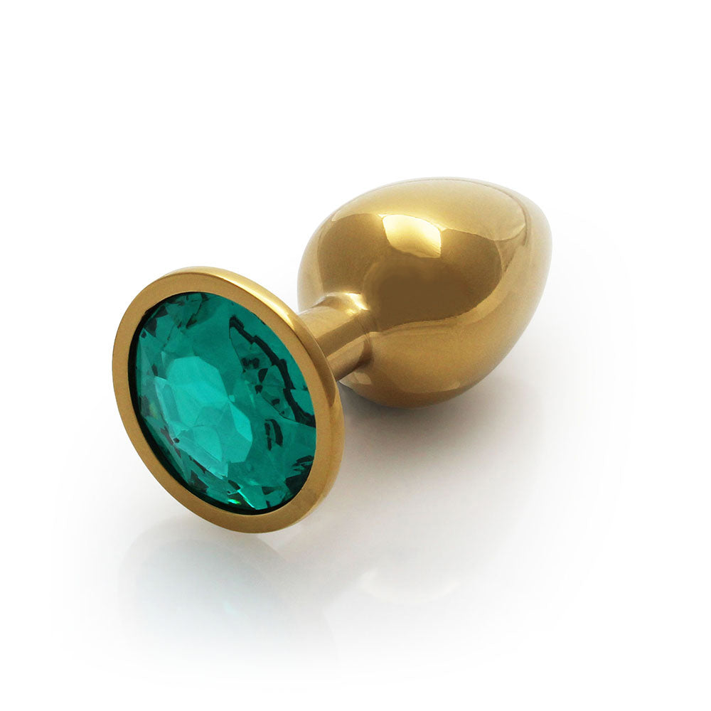 Shots Ouch! Round Gem Butt Plug Small Gold/Emerald Green